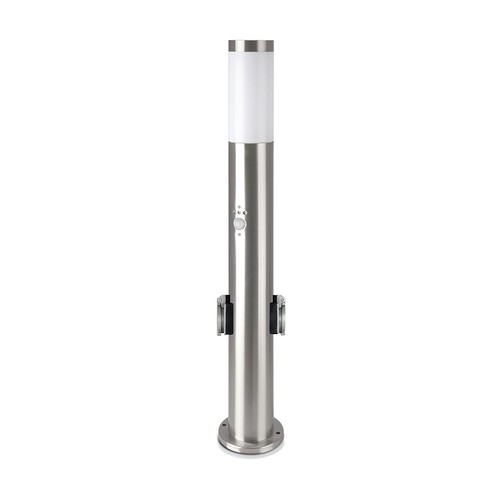 60cm E27 tuinlamp met sensor en 2 stopcontacten - IP44, roestvrij staal