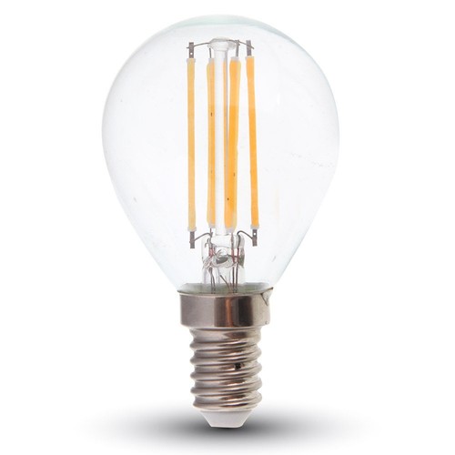 E14 6W LED kogellamp - P45, filament, helder glas