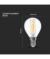 E14 6W LED kogellamp - P45, filament, helder glas