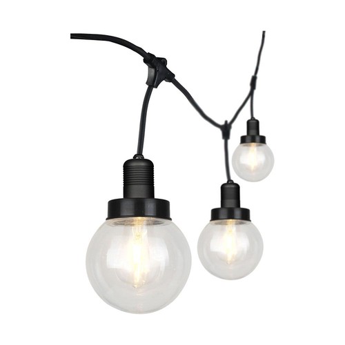 3m LED lichtsnoer met 6 lampen - Ø15cm lampen, E27 fitting, IP65 outdoor, mat zwart, koppelbaar