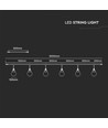 3m LED lichtsnoer met 6 lampen - Ø15cm lampen, E27 fitting, IP65 outdoor, mat zwart, koppelbaar