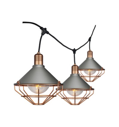3m LED lichtsnoer met 6x E27 fittingen - Rose goud, IP65, koppelbaar, binnen / buiten