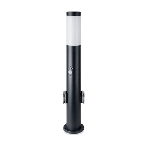 Paaltje lamp - 60 cm, PIR-sensor, Fitting, Roestvrij staal, IP44, Zwart