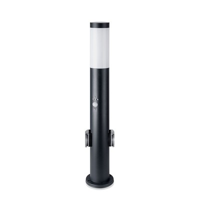 Paaltje lamp - 60 cm, PIR-sensor, Fitting, Roestvrij staal, IP44, Zwart