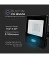 20W LED breedstraler met sensor - Samsung LED chip, IP65, zwart, 1m kabel, koud wit