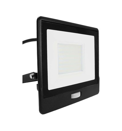 50W LED breedstraler met sensor - Samsung LED chip, IP65, zwart, 6500K, 5 jaar garantie