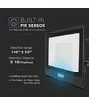 50W LED breedstraler met sensor - Samsung LED chip, IP65, zwart, 6500K, 5 jaar garantie