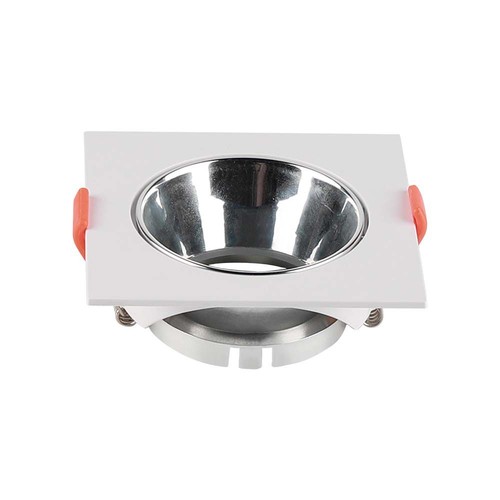 GU10 inbouwspot - Vierkant, wit met chroom reflector, gat: Ø7,2 cm, 8,5 x 8,5 cm