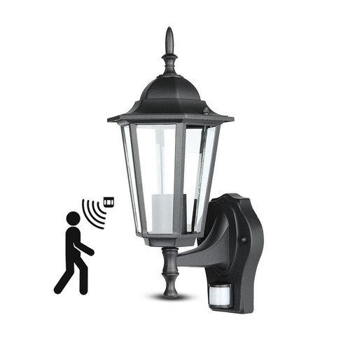 E27 Wandlamp m. sensor - IP44 buiten, zwart, zonder lichtbron