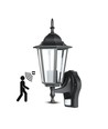 E27 Wandlamp m. sensor - IP44 buiten, zwart, zonder lichtbron