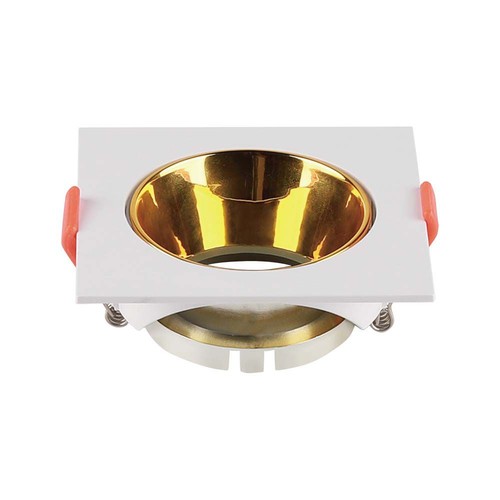 GU10 inbouwspot - Vierkant, wit met goud reflector, gat: Ø7,2 cm, zonder lichtbron
