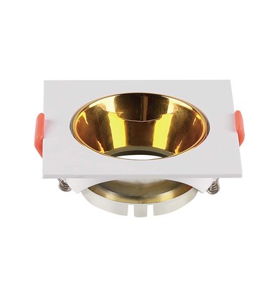 GU10 inbouwspot - Vierkant, wit met goud reflector, gat: Ø7,2 cm, zonder lichtbron