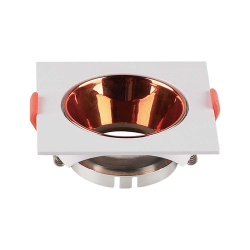 GU10 inbouwspot - Vierkant, wit met rose gold reflector, PC kunststof, gat: Ø7,2 cm, 8,5 x 8,5 cm, IP20 binnenshuis