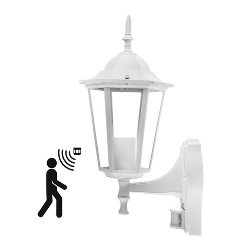 V-Tac witte wandlamp met sensor - IP44 buiten, E27 fitting, zonder lichtbron