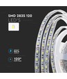 10m 8W/m spatwaterdichte LED strip - 24V, IP65, 120 LED per meter, 3000K, incl. DC-stekker
