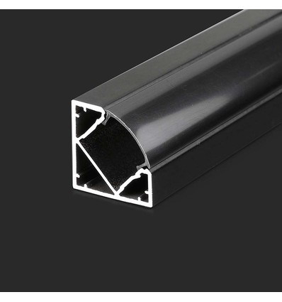 2m hoek aluminium profiel voor LED strips - Zwart, incl. zwarte afdekking, 19x19mm