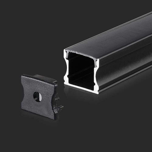 2m Zwart Alu-profiel voor LED Strips - Incl. Zwart Deksel en Eindkappen