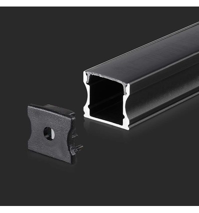 2m Zwart Alu-profiel voor LED Strips - Incl. Zwart Deksel en Eindkappen