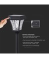 2W LED solar tuinlamp met spies - Zwart, 3-in-1 CCT, bewegingssensor, IP65, hoogte 93cm, aluminium
