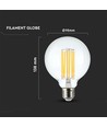 E27 6W LED filament lamp - G95, 600lm, 3000K, 300° stralingshoek