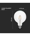 E27 10W LED filament globe lamp - G125, 1055lm, helder glas, 125x173mm