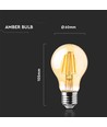 E27 12W LED-lamp - A60, filament, amberkleurig glas, extra warm 2200K