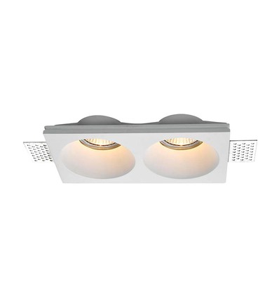 Dubbele GU10 downlight voor gipsplaat stucmontage - Excl. lichtbron en fitting, gat: 195x105mm, verzonken