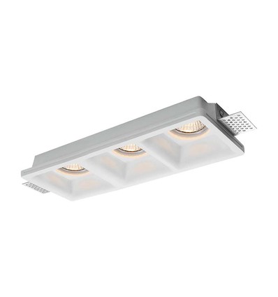 3xGU10 inbouwspot van gips - Vierkant, wit, zonder lichtbron, zaagmaat: 285x105mm