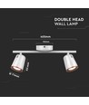 12W LED wandlamp met dubbele kop - 4000K, wit, verstelbaar, 960lm, binnen