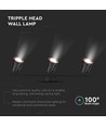 18W zwarte LED wandlamp - 3000K, 3 koppen