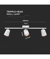 18W LED wandlamp - 4000K, wit, 3 koppen