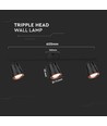 18W zwarte LED wandlamp - 4000K, 3 koppen