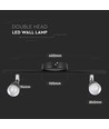 9W LED wandlamp, zwart - 4000K, 840lm, IP20, dubbele kop, binnen, incl. lichtbron