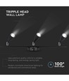 13,5W LED wandlamp, 3-kops design - 4000K, zwart, buiten, IP65