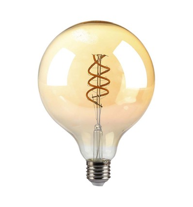 E27 6W dimbare LED spiral filament lamp - G125, Amber glas, 1800K, 300° lichtspreiding