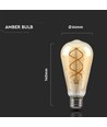 E27 5W dimbare LED-lamp - ST64, filament, amberkleurig glas, extra warm 1800K