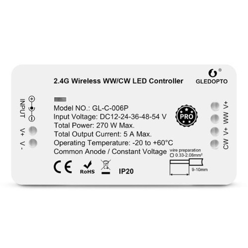 Gledopto Zigbee-controller - Philips Hue compatibel, Zigbee 3.0, enkelkleurig en CCT, 12V (60W), 24V (120W)