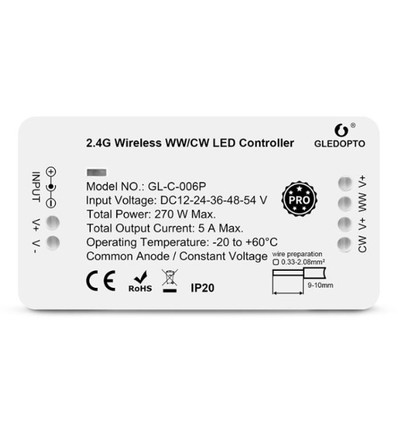 Gledopto Zigbee-controller - Philips Hue compatibel, Zigbee 3.0, enkelkleurig en CCT, 12V (60W), 24V (120W)