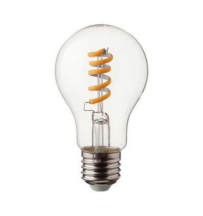 E27 4W LED spiral filament lamp - GLS, helder glas, 300lm, warm wit, vervangt 28W