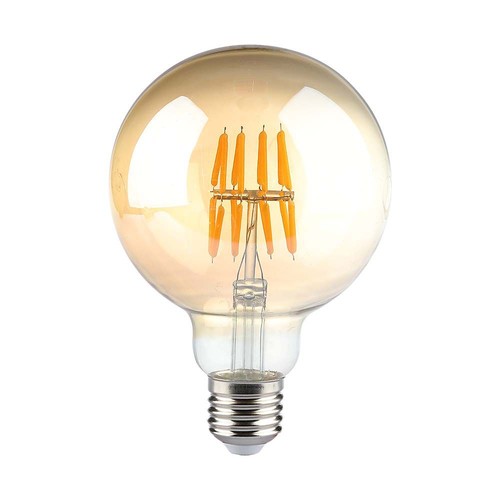 V-Tac G95 8W LED globe lamp - Kooldraad, Ø9,5 cm, amberkleurig glas, extra warm wit, 2200K, E27
