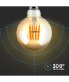V-Tac G95 8W LED globe lamp - Kooldraad, Ø9,5 cm, amberkleurig glas, extra warm wit, 2200K, E27
