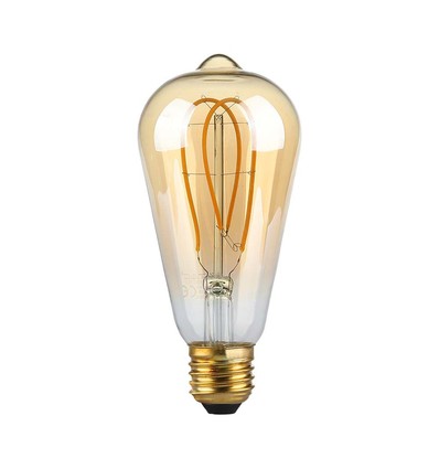 E27 5W ST64 long filament LED lamp - Amber glas, 1800K, 300lm, 300° stralingshoek