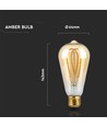 E27 5W ST64 long filament LED lamp - Amber glas, 1800K, 300lm, 300° stralingshoek