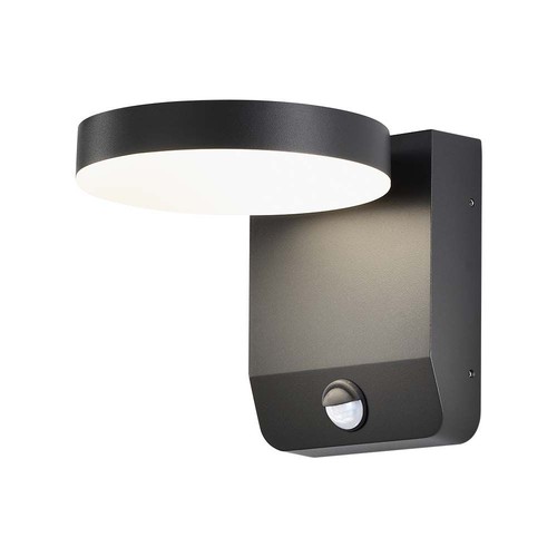 17W ronde wandlamp met sensor - IP65, zwart, 2480lm, 3000K, PIR sensor, buiten, incl. lichtbron