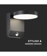 17W ronde wandlamp met sensor - IP65, zwart, 2480lm, 3000K, PIR sensor, buiten, incl. lichtbron