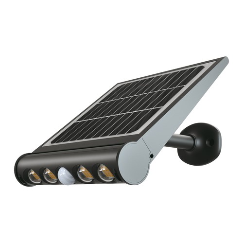 8W Solara LED wandlamp met sensor - Solar, 950lm, IP65, PIR sensor, zwarte afwerking