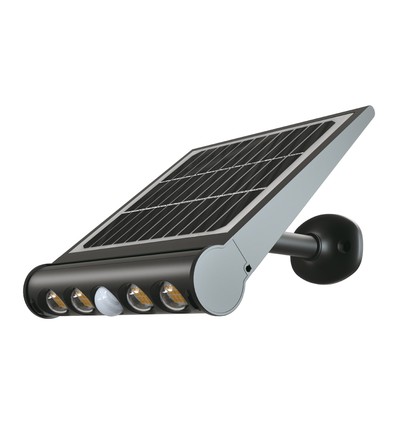 8W Solara LED wandlamp met sensor - Solar, 950lm, IP65, PIR sensor, zwarte afwerking