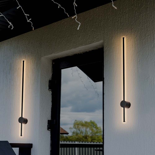 12W LED wandlamp, RA90 - IP65, zwart, 1590lm, 3000K, 65cm hoog