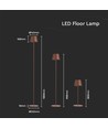 4W LED vloerlamp, oplaadbaar - IP54, Cortenkleurig, touch dimbaar, verstelbare hoogte 50-130cm, USB-opladen