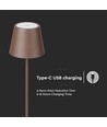 4W LED vloerlamp, oplaadbaar - IP54, Cortenkleurig, touch dimbaar, verstelbare hoogte 50-130cm, USB-opladen